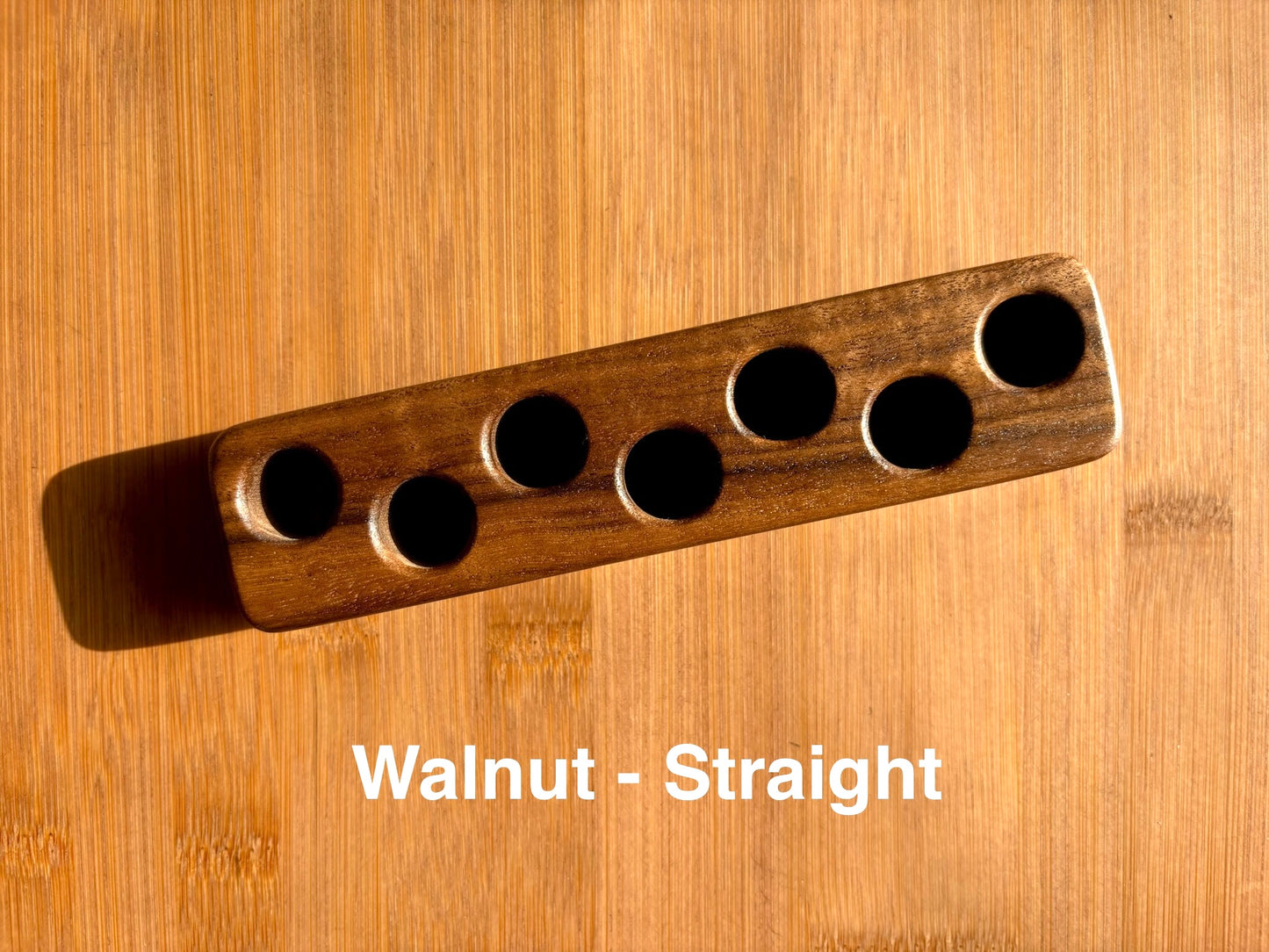 Straight-base walnut ink sample vial holder with a clean, rectangular profile