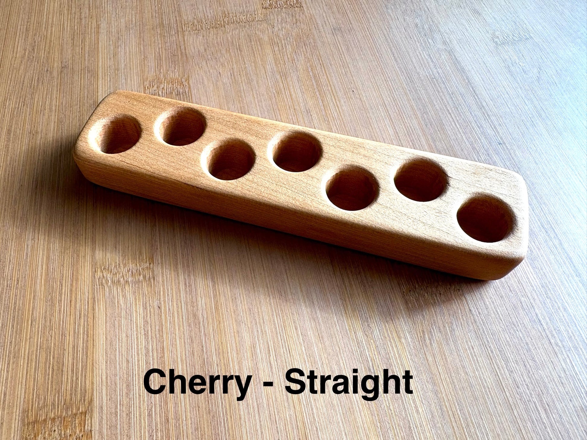 Straight-base cherry wood ink sample vial holder with fine grain and soft luster
