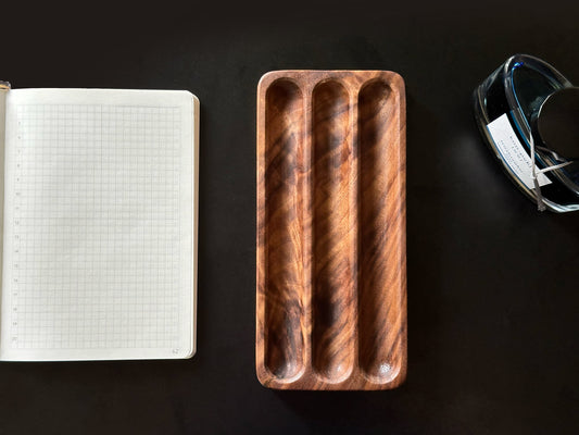 Shizuku Wooden Pen Tray with Beautiful Figured Walnut - Nagomi Woodworking